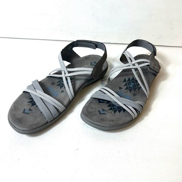 Skechers Memory Foam Womens 10 Gray Strappy Sandals Slip On Sling Back Flat Open - Picture 3 of 11